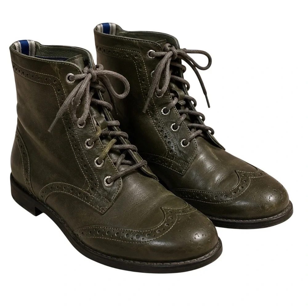 Sperry Top-Sider Mens Olive Green Leather Wingtip Brogue Lace Ankle Boots S 7.5